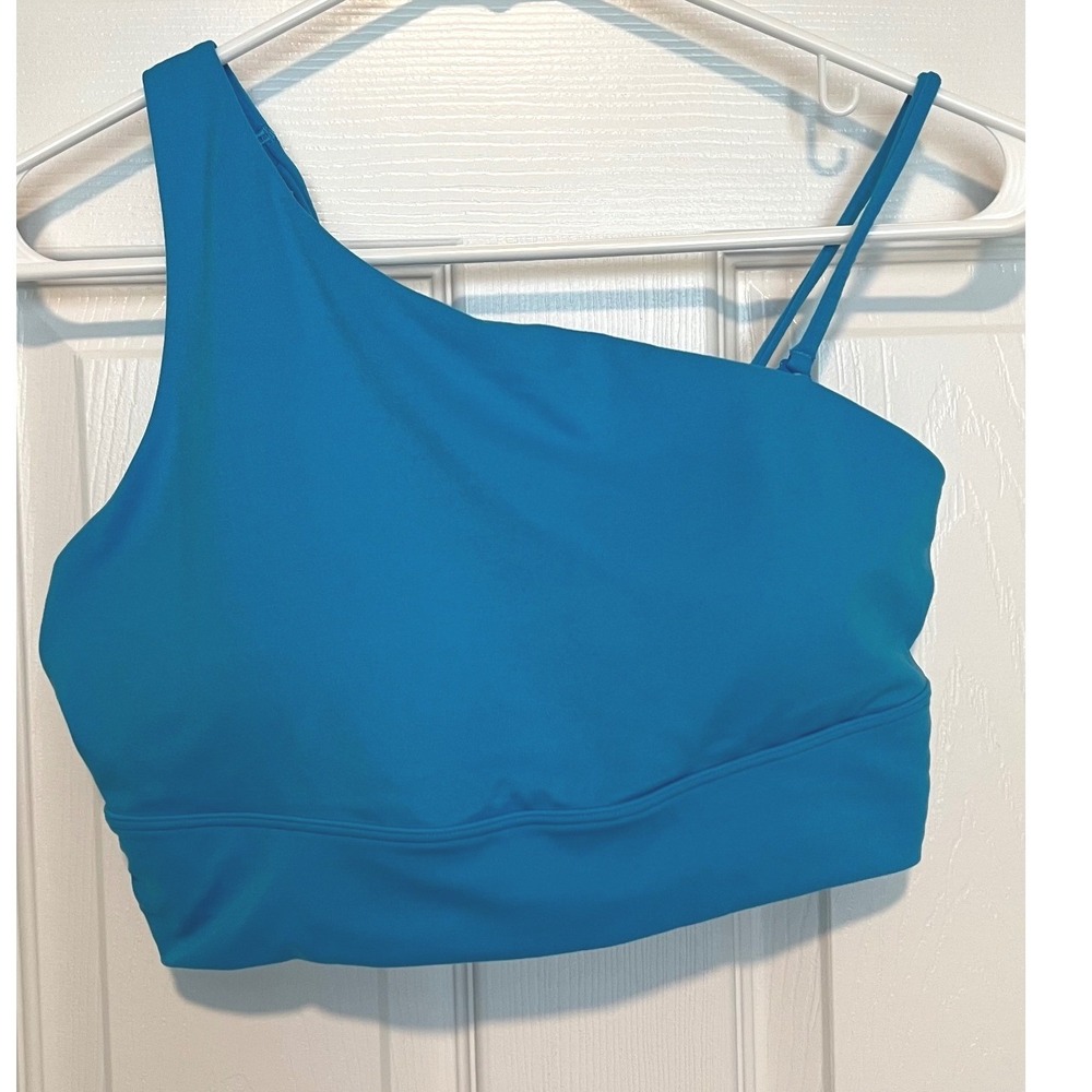 Athleta Women's M D-DD Athena Longline Sports Bra Blue Convertible One Shoulder